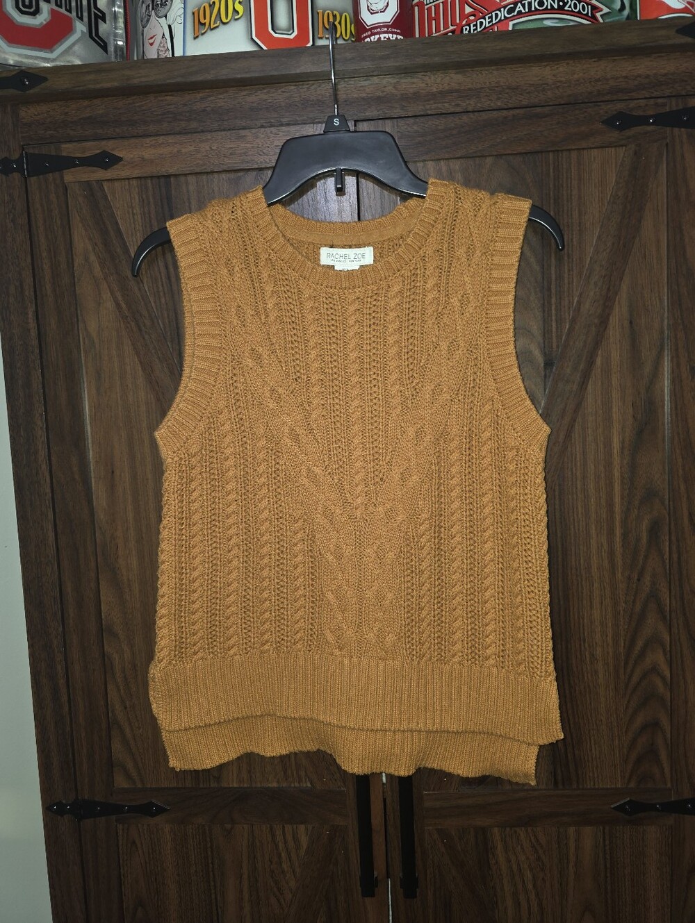 RACHEL ZOE Brown Chunky Cable Knit Sleeveless Crew Neck Sweater Vest Size Small